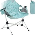 EVER ADVANCED Kids Hammock Chair Foldable, Kids Camping Chair with Stand Portable, Hammock Swing Chair with Cup Holder, Child Camping Gear Carry Bag for Traveling Outdoor Patio Supports 125LBS Green