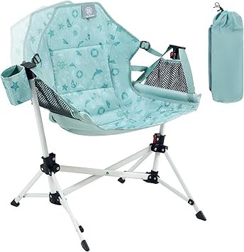 EVER ADVANCED Kids Hammock Chair Foldable, Kids Camping Chair with Stand Portable, Hammock Swing Chair with Cup Holder, Child Camping Gear Carry Bag for Traveling Outdoor Patio Supports 125LBS Green