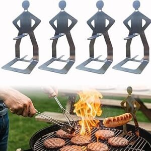 OYASUMI Funny BBQ Man Hot Dog Holders, 4 PCS Reusable Stainless Steel Sausage Stands, Portable Hot Dog Roasters, Barbecue Grill Accessories for Camping & Party Gifts