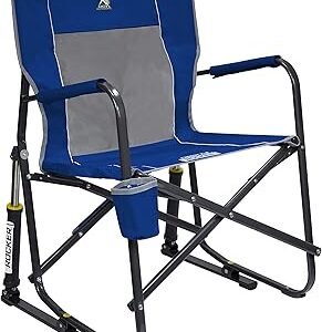 GCI Outdoor Freestyle Rocker Camping Chair | Portable Folding Rocking Chair with Solid, Durable Armrests, Drink Holder & Comfortable Backrest — Royal Blue