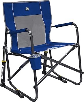 GCI Outdoor Freestyle Rocker Camping Chair | Portable Folding Rocking Chair with Solid, Durable Armrests, Drink Holder & Comfortable Backrest — Royal Blue