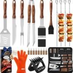 ROMANTICIST 23pcs Heavy Duty Grilling Gifts for Men Dad Fathers Day, Extra Thick BBQ Accessories Tools Set, Stainless Steel Grill Utensils Kit with Meat Claws,Canvas Bag for Outdoor Camping Brown