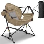 Ainfox Hammock Camping Chair, Foldable Portable Rocking Chairs for Adults Outside Swinging Camp with Cup Holder Pillow for Outdoor Patio Poolside (Brown)