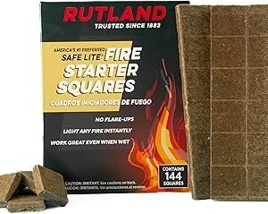 Rutland Safe Lite Fire Starter Squares - Heavy Charcoal Starters for Fireplace, Grill Pit, BBQ & Campfires - USA-Made Camping Accessories - Odorless Long Burn - 4.6 Lbs, 144 Squares