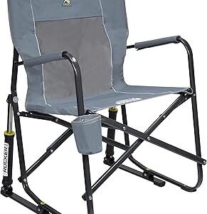 GCI Outdoor Freestyle Rocker Camping Chair | Portable Folding Rocking Chair with Solid, Durable Armrests, Drink Holder & Comfortable Backrest — Grey