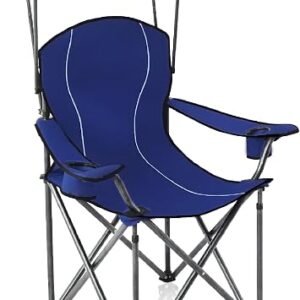 ALPHA CAMP Heavy Duty Canopy Camping Chair, 350 lbs Capacity Oversized Folding Chair with Adjustable Sunshade, Portable Sunshade Chair with Cup Holder for Beach, Fishing, Outdoor - Navy Blue,1PC