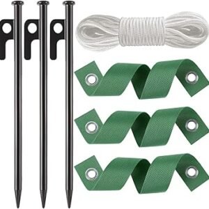 3 Pcs 12 Inch Heavy Duty Steel Tree Stake Kits, Tree Stakes and Supports for Young Trees Against Bad Weather Leaning Tree Anchor Straightening Kit, Bonus Tree Straps & Rope for Anchoring