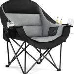 Oversized Camping Chairs for Adults - Heavy Duty Padded Outdoor Folding Lawn XL Camp Chair with Cup Holder Cooler Pockets for Outside Sports Beach Fishing Garden Portable Supports 500lbs, Black
