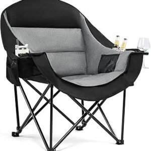 Oversized Camping Chairs for Adults - Heavy Duty Padded Outdoor Folding Lawn XL Camp Chair with Cup Holder Cooler Pockets for Outside Sports Beach Fishing Garden Portable Supports 500lbs, Black