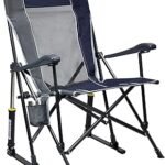 GCI OUTDOOR RoadTrip Rocker Camping Chair | Portable, Folding Rocking Chair with Solid, Durable Armrests, Drink Holder & Comfortable Extended Backrest — Indigo Blue