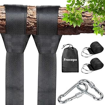 Frocopo Extra Long Tree Swing Kit, 5FT Premium Nylon Straps Hold 2200LBS, Safety Lock Carabiners, Hammock Hanging Strap Quick & Easy Installation