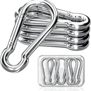 sprookber 316 Stainless Steel Carabiner Clip, Marine Grade Heavy Duty Spring Snap Hook for Outdoor, Boat, Hammock, Set of 5