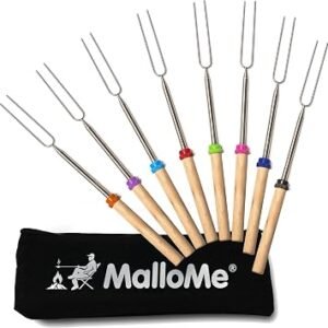 MalloMe Smores Sticks for Fire Pit - Accessories for Campfire Marshmallow Roasting Sticks Smores Kit Outdoor - Smore Skewers Hot Dog Fork For Outside, Camping Essentials Bonfire Gear Long 32" 8 Pack