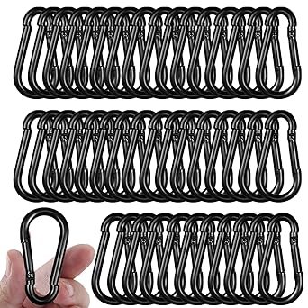 40PCS M6 Heavy Duty Carabiner Clip, 2.36Inch Snap Hook Quick Link Small Carabiner Clips,Spring Link Buckle for Fishing Camping Hammock Dog Leashes-260LBS Holding Capacity (Black)