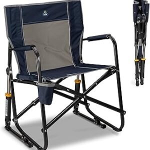 GCI Outdoor Freestyle Rocker Camping Chair | Portable Folding Rocking Chair with Solid, Durable Armrests, Drink Holder & Comfortable Backrest — Indigo Blue