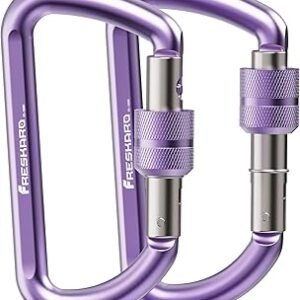 FresKaro 3inches Screw Locking Carabiners, Strong Tensile Strength 12kN/2698lbs, Lightweight, Rust-Free, D Shape Wide Opening Gate, Sturdy and Last Long, Assorted Colors