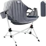 EVER ADVANCED Kids Hammock Chair Foldable, Kids Camping Chair with Stand Portable, Hammock Swing Chair with Cup Holder, Child Camping Gear Carry Bag for Traveling Outdoor Patio Supports 125LBS Grey