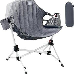 EVER ADVANCED Kids Hammock Chair Foldable, Kids Camping Chair with Stand Portable, Hammock Swing Chair with Cup Holder, Child Camping Gear Carry Bag for Traveling Outdoor Patio Supports 125LBS Grey
