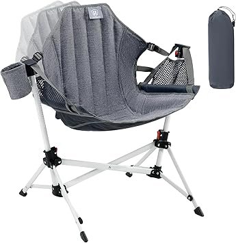 EVER ADVANCED Kids Hammock Chair Foldable, Kids Camping Chair with Stand Portable, Hammock Swing Chair with Cup Holder, Child Camping Gear Carry Bag for Traveling Outdoor Patio Supports 125LBS Grey
