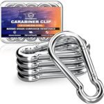 sprookber 316 Stainless Steel Carabiner Clip, Marine Grade Heavy Duty Spring Snap Hook for Outdoor, Boat, Hammock, Set of 5