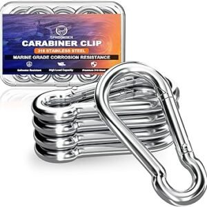 sprookber 316 Stainless Steel Carabiner Clip, Marine Grade Heavy Duty Spring Snap Hook for Outdoor, Boat, Hammock, Set of 5