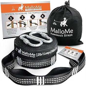 MalloMe Hammock Straps for Trees - Swing Straps - Multi-Purpose Hanging Kit, Heavy Duty Adjustable Tree Strap for Hammocks, Swings & Outdoor Use, Safe for Branch or Between 2 Trees