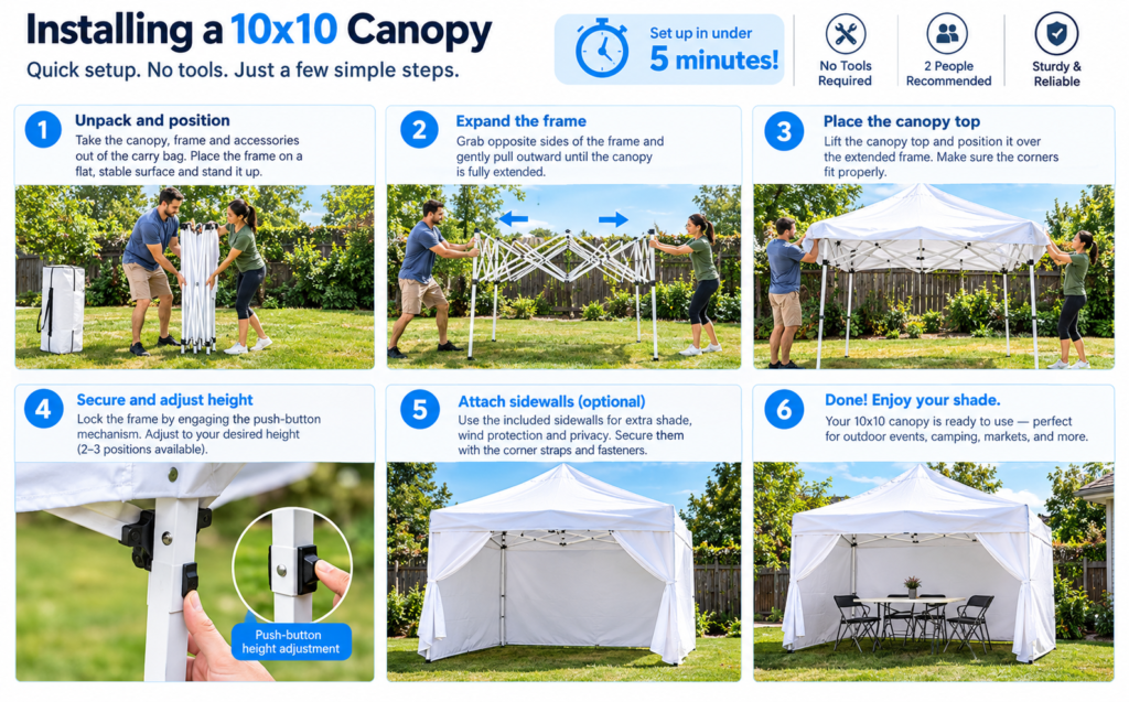 How tall is a 10x10 canopy?